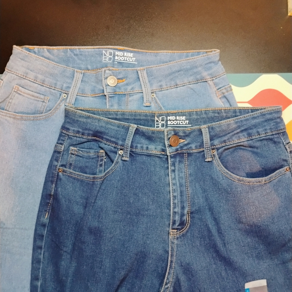 Lot Of 2 NEW Mid Rise Boot Cut Jeans Size 13 Juniors Womens NWT No Boundaries K